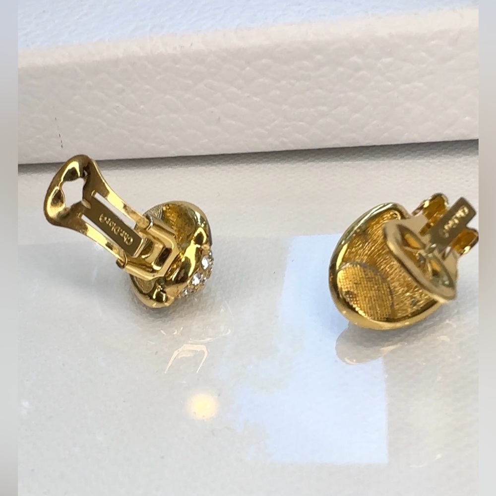 Christian Dior Vintage 1980s Oval Whole Crystals Black Gold Clip On Earrings - Picture 6 of 9